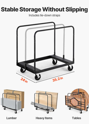 Drywall Cart Dolly, 1800 lbs Load Capacity, Steel Panel Truck Cart with 5 inch Swivel Casters, Lumber Drywall Dolly with with Tie-Down Strap & 3 Side Handrails for Factory, Warehouse, Garage, Black
