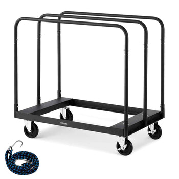 Drywall Cart Dolly, 1800 lbs Load Capacity, Steel Panel Truck Cart with 5 inch Swivel Casters, Lumber Drywall Dolly with with Tie-Down Strap & 3 Side Handrails for Factory, Warehouse, Garage, Black