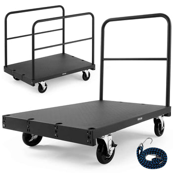 Drywall Cart Dolly, 1800 lbs Load Capacity, 2-in-1 Steel Panel Truck Cart with 5 inch Swivel Casters, 36 x 24 inch Platform Truck with 3 Side Handrails for Factory, Warehouse, Garage, Black