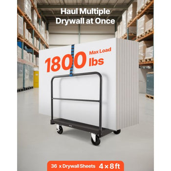 Drywall Cart Dolly, 1800 lbs Load Capacity, 2-in-1 Steel Panel Truck Cart with 5 inch Swivel Casters, 36 x 24 inch Platform Truck with 4 Side Handrails for Factory, Warehouse, Garage, Black
