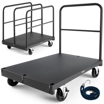 Drywall Cart Dolly, 1800 lbs Load Capacity, 2-in-1 Steel Panel Truck Cart with 5 inch Swivel Casters, 36 x 24 inch Platform Truck with 4 Side Handrails for Factory, Warehouse, Garage, Black