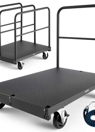 Drywall Cart Dolly, 1800 lbs Load Capacity, 2-in-1 Steel Panel Truck Cart with 5 inch Swivel Casters, 36 x 24 inch Platform Truck with 4 Side Handrails for Factory, Warehouse, Garage, Black