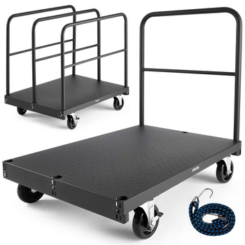 Drywall Cart Dolly, 1800 lbs Load Capacity, 2-in-1 Steel Panel Truck Cart with 5 inch Swivel Casters, 36 x 24 inch Platform Truck with 4 Side Handrails for Factory, Warehouse, Garage, Black