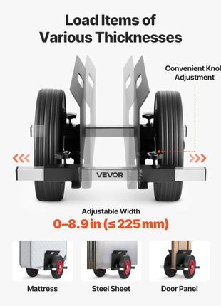 Panel Dolly, 1000 lbs Load Capacity, Drywall Mover with 10 Inch Rubber Wheels Fits Different Terrain, Adjustable Clamp Panel Cart for Steel Panels, Mattress, Doors and Drywall Sheet, Black