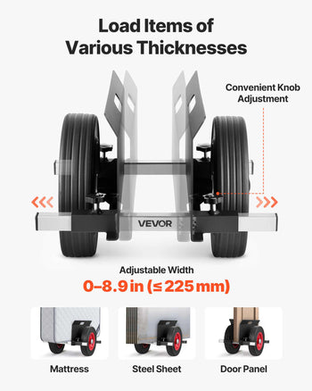 Panel Dolly, 1000 lbs Load Capacity, Drywall Mover with 10 Inch Rubber Wheels Fits Different Terrain, Adjustable Clamp Panel Cart for Steel Panels, Mattress, Doors and Drywall Sheet, Black