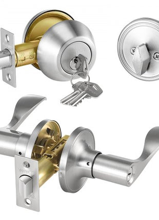 Entry Door Locksets with Deadbolt, 5 Pack Satin Nickel Entry Lever and Single Cylinder Deadbolt, Keyed Alike Combo Pack, Fit for 1-3/8" to 1-3/4" Door Thickness, for Entrance and Front Door
