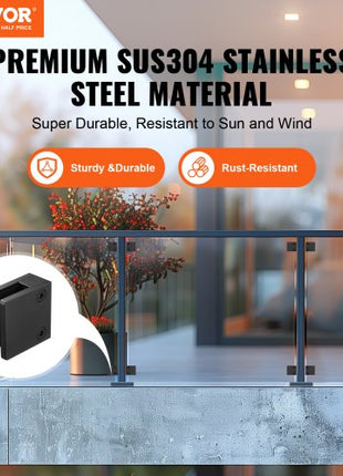 Glass Clamp, 40 PCS Square Glass Railing Bracket for 0.31 "-0.47 " Tempered Glass, 304 Stainless Steel Glass Mounting Clamp, Glass Shelf Bracket for Balcony, Garden, Deck, Stair, Black