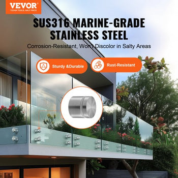 Glass Clamp, 10 PCS Round Glass Railing Bracket for 0.31 "-0.62 " Tempered Glass, 316 Stainless Steel Glass Mounting Clamp, Glass Shelf Bracket for Balcony, Garden, Pool, Stair, Silver