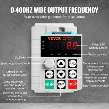 Vevor 0-400Hz Frequency Inverter with LED Display, control knobs, and user-friendly interface for simple setup.