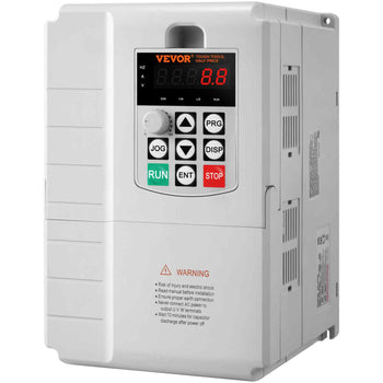 Vevor variable frequency drive, white casing, digital display, and control panel for motor speed regulation.
