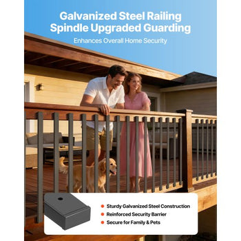 61 Pack Deck Balusters, 29.5 in Galvanized Steel Railing Spindles, Hollow Rectangle Metal Decking Stair Balusters with Pre-Drilled Hole, End Caps, Screws, for Deck, Porch & Stair Railing, Black