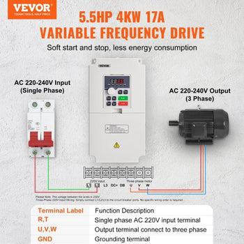 Variable Frequency Drive, AC 220V Input 4KW Variable Frequency CNC Drive Inverter Converter, VFD 5.5HP 1 or 3 Phase Input, 3 Phase Output, CNC Motor Inverter Converter for Motor Speed Control
