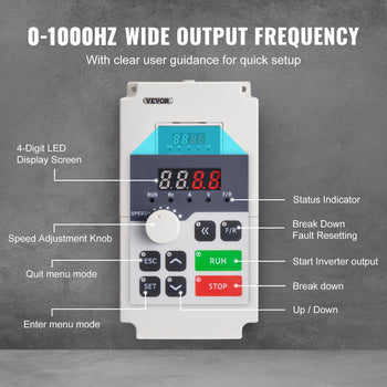 Variable Frequency Drive, AC 220V Input 4KW Variable Frequency CNC Drive Inverter Converter, VFD 5.5HP 1 or 3 Phase Input, 3 Phase Output, CNC Motor Inverter Converter for Motor Speed Control