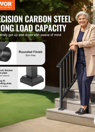 Handrails for Outdoor Steps, 3-4 Step Stair Hand Rail Kit, Transitional Iron Railings with Installation Kit, Stair Rails for Seniors, Concrete Steps & Porch & Deck, Black Retro Arch