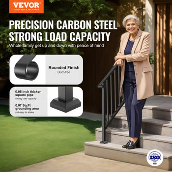 Handrails for Outdoor Steps, 3-4 Step Stair Hand Rail Kit, Transitional Iron Railings with Installation Kit, Stair Rails for Seniors, Concrete Steps & Porch & Deck, Black Retro Arch