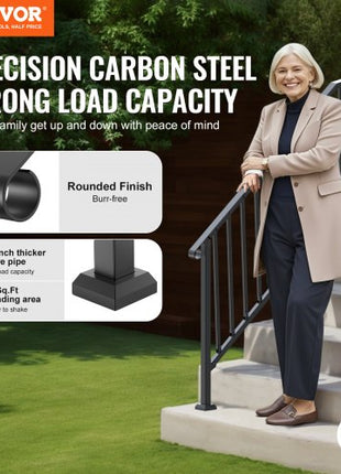 Handrails for Outdoor Steps, 5 Step Stair Hand Rail Kit, Transitional Carbon Steel Railings with Installation Kit, Stair Rails for Seniors, Concrete Steps & Porch & Deck, Black Retro Arch