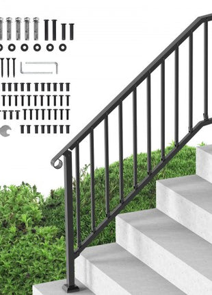 Handrails for Outdoor Steps, 5 Step Stair Hand Rail Kit, Transitional Carbon Steel Railings with Installation Kit, Stair Rails for Seniors, Concrete Steps & Porch & Deck, Black Retro Arch