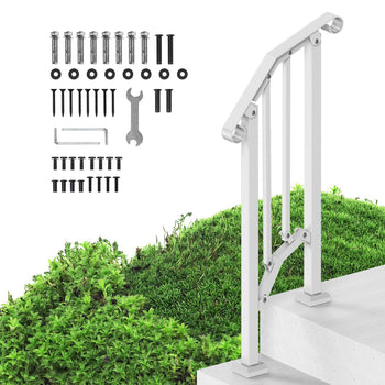 Handrails for Outdoor Steps, 1-2 Step Stair Hand Rail Kit, Transitional Carbon Steel Railings with Installation Kit, Stair Rails for Seniors, Concrete Steps & Porch & Deck, White Retro Arch