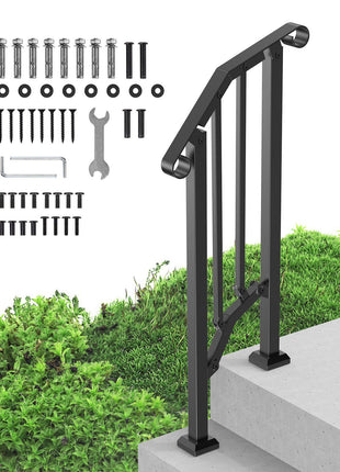 Handrails for Outdoor Steps, 1-2 Step Stair Hand Rail Kit, Transitional Carbon Steel Railings with Installation Kit, Stair Rails for Seniors, Concrete Steps & Porch & Deck, Black Retro Arch
