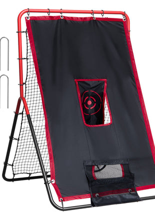 Baseball And Softball Rebounder Net, 3.5 x 4.5 ft 2-in-1 Switch Hitter Pitch Trainer, PitchBack Baseball Pitching Return Trainer Nest, Bounce Back Net for Fielding/Throwing Practice