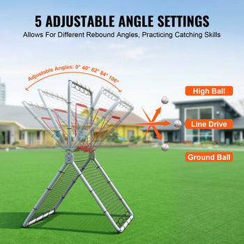 Baseball And Softball Rebounder Net, 3.5 x 6 ft PitchBack Baseball Pitching Nest, Softball Pitchback Net, Fielding Trainer, Bounce Back Net for Fielding/Throwing Practice, 5 Adjustable Angles