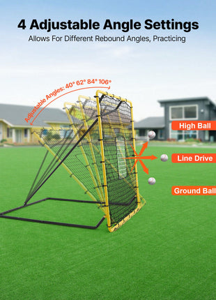Baseball Softball Rebounder Net 4 x 4.5 ft Pitch Back Trainer Target, 4 Adjustable Angles with Strike Zone, Steel Frame, Bounce Back Net for Pitching & Fielding Training, Return Practice