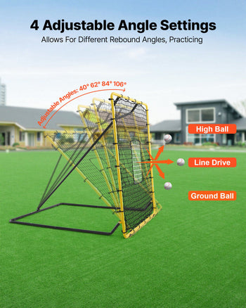 Baseball Softball Rebounder Net 4 x 4.5 ft Pitch Back Trainer Target, 4 Adjustable Angles with Strike Zone, Steel Frame, Bounce Back Net for Pitching & Fielding Training, Return Practice