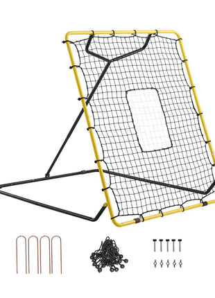 Baseball Softball Rebounder Net 4 x 4.5 ft Pitch Back Trainer Target, 4 Adjustable Angles with Strike Zone, Steel Frame, Bounce Back Net for Pitching & Fielding Training, Return Practice