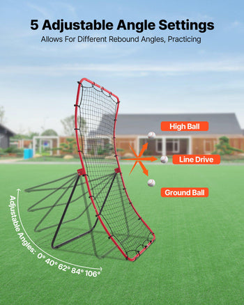 Baseball Softball Rebounder Net 4 x 5.5 ft Pitch Back Trainer, 5 Adjustable Angles, Heavy-duty Steel Frame, All Angle Bounce Back Net for Pitching & Fielding Training Aid, Return Practice