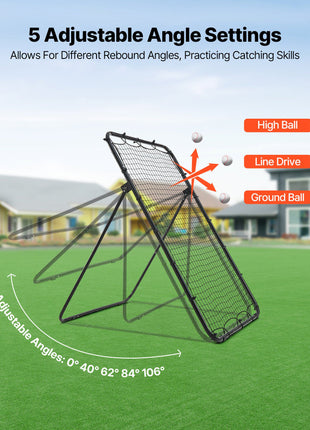 Baseball Softball Rebounder Net 4 x 6 ft Pitch Back Trainer Target, 5 Adjustable Angles with Strike Zone, Steel Frame, Bounce Back Net for Pitching & Fielding Training, Return Practice