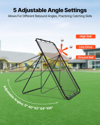 Baseball Softball Rebounder Net 4 x 6 ft Pitch Back Trainer Target, 5 Adjustable Angles with Strike Zone, Steel Frame, Bounce Back Net for Pitching & Fielding Training, Return Practice