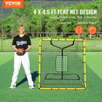 Baseball And Softball Rebounder Net, 4 x 4.5 Feet PitchBack Baseball Nest for Pitching and Fielding Training, Pitch Return Trainer Rebound Net with Pitching Target, 4 Adjustable Angles