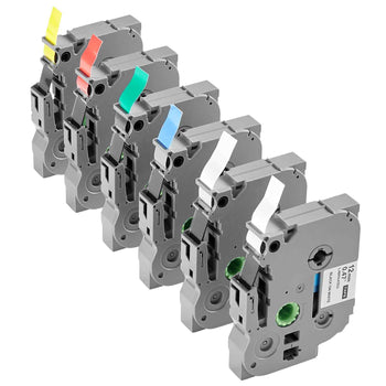 Label Maker Tape, 6 Pack, 0.47 in / 12 mm Colored Label Maker Refills Compatible for Various Types of Brother P-Touch, Replacement for Letra Tag TZe-131 TZe-231 TZe-431 TZe-531 TZe-631 TZe-731