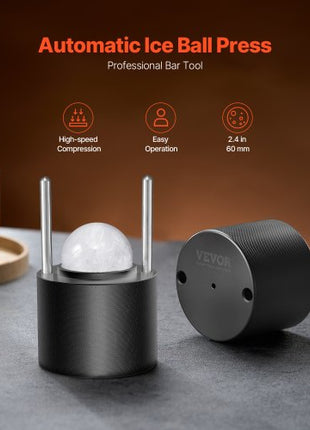 Ice Ball Press Kit, Aviation Aluminum Ice Press with Ice Block Mold, Large Mat, Tong, Drip Tray, One Glass, Round Ice Ball Maker 2.4"/60 mm Ice Sphere, for Whiskey, Cocktail on Party & Holiday