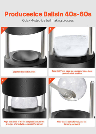 Ice Ball Press Kit, Aviation Aluminum Ice Press with Ice Block Mold, Large Mat, Tong, Drip Tray, One Glass, Round Ice Ball Maker 2.4"/60 mm Ice Sphere, for Whiskey, Cocktail on Party & Holiday