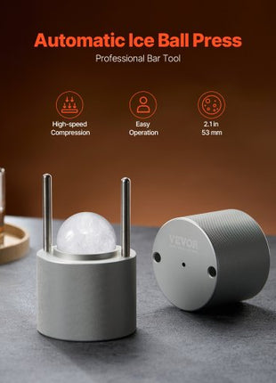Ice Ball Press, 2.1" Ice Ball Maker, Aviation Aluminum Ice Ball Press Kit for 53mm Ice Sphere, Ice Press with Tong and Drip Tray, for Whiskey, Cocktail, Bourbon, Scot on Party & Holiday