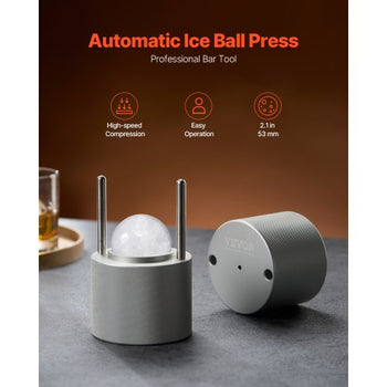 Ice Ball Press, 2.1" Ice Ball Maker, Aviation Aluminum Ice Ball Press Kit for 53mm Ice Sphere, Ice Press with Tong and Drip Tray, for Whiskey, Cocktail, Bourbon, Scot on Party & Holiday