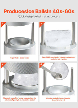 Ice Ball Press, 2.1" Ice Ball Maker, Aviation Aluminum Ice Ball Press Kit for 53mm Ice Sphere, Ice Press with Tong and Drip Tray, for Whiskey, Cocktail, Bourbon, Scot on Party & Holiday