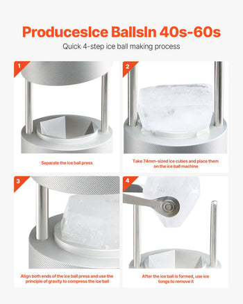 Ice Diamond Press, 2.4" Ice Ball Maker, Aviation Aluminum Diamond Ice Ball Press Kit for Ice Diamond, Ice Press with Tong and Drip Tray, for Whiskey, Cocktail, Bourbon, Scot on Party & Holiday