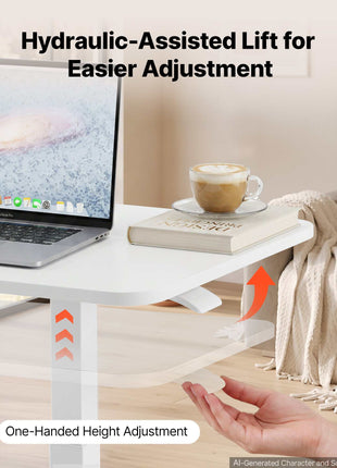 Overbed Table 31.5"W x 15.7"D Mobile Bedside Table with Hidden Wheels, for Home Office Bed Couch, Height Adjustable Rolling Laptop Desk, Hydraulic Portable Standing Cart with Cup Holder, White