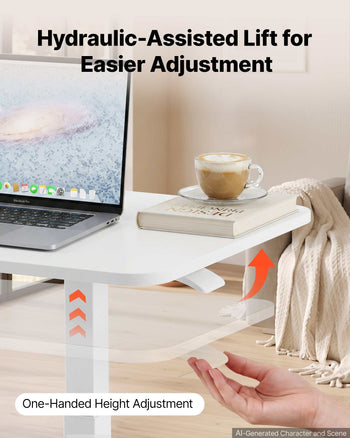 Overbed Table 31.5"W x 15.7"D Mobile Bedside Table with Hidden Wheels, for Home Office Bed Couch, Height Adjustable Rolling Laptop Desk, Hydraulic Portable Standing Cart with Cup Holder, White