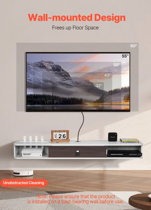 Floating TV Stand, 55 in Wall Mount Entertainment Center with Cable Hole, Modern Floating TV Shelf with Storage Cabinet, Particle Board Console for DVD Player, Cable Box, Game Console, White