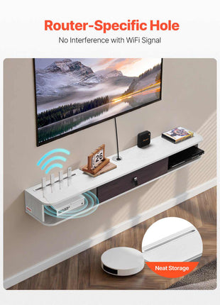 Floating TV Stand, 55 in Wall Mount Entertainment Center with Cable Hole, Modern Floating TV Shelf with Storage Cabinet, Particle Board Console for DVD Player, Cable Box, Game Console, White