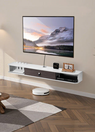 Floating TV Stand, 55 in Wall Mount Entertainment Center with Cable Hole, Modern Floating TV Shelf with Storage Cabinet, Particle Board Console for DVD Player, Cable Box, Game Console, White