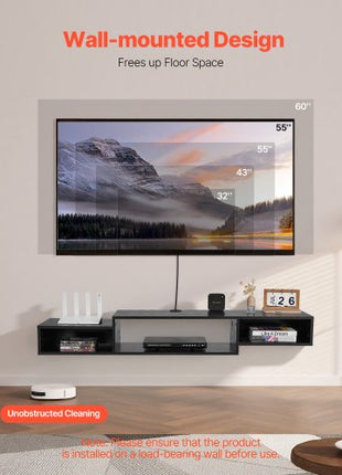 Floating TV Stand, 59" Wall Mount Entertainment Center with Power Outlet & Cable Hole, Modern Floating TV Shelf with Storage Cabinet for DVD Player, Cable Box, Game Console, TV Accessory, Black