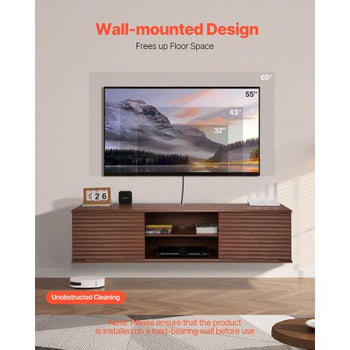 Floating TV Stand, 60" Wall Mount Entertainment Center with Adjustable Shelf & Sliding Doors, 2 Tiers Floating TV Shelf with Storage Cabinet for DVD Player, Cable Box, Game Console, Walnut