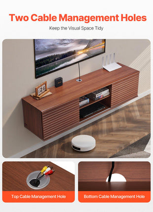 Floating TV Stand, 60" Wall Mount Entertainment Center with Adjustable Shelf & Sliding Doors, 2 Tiers Floating TV Shelf with Storage Cabinet for DVD Player, Cable Box, Game Console, Walnut