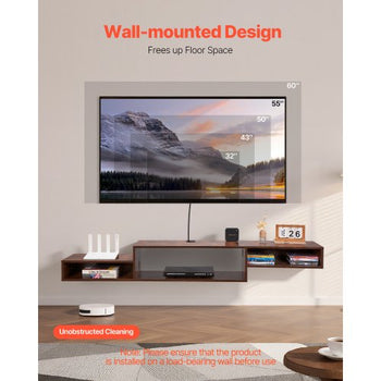 Floating TV Stand, 70" Wall Mount Entertainment Center with Power Outlet & Cable Hole, Modern Floating TV Shelf with Storage Cabinet for DVD Player, Cable Box, Game Console, TV Accessory, Wood