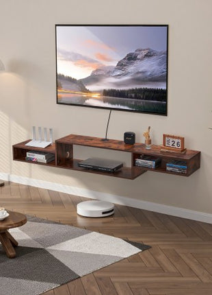 Floating TV Stand, 70" Wall Mount Entertainment Center with Power Outlet & Cable Hole, Modern Floating TV Shelf with Storage Cabinet for DVD Player, Cable Box, Game Console, TV Accessory, Wood