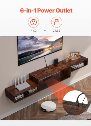 Floating TV Stand, 70" Wall Mount Entertainment Center with Power Outlet & Cable Hole, Modern Floating TV Shelf with Storage Cabinet for DVD Player, Cable Box, Game Console, TV Accessory, Wood